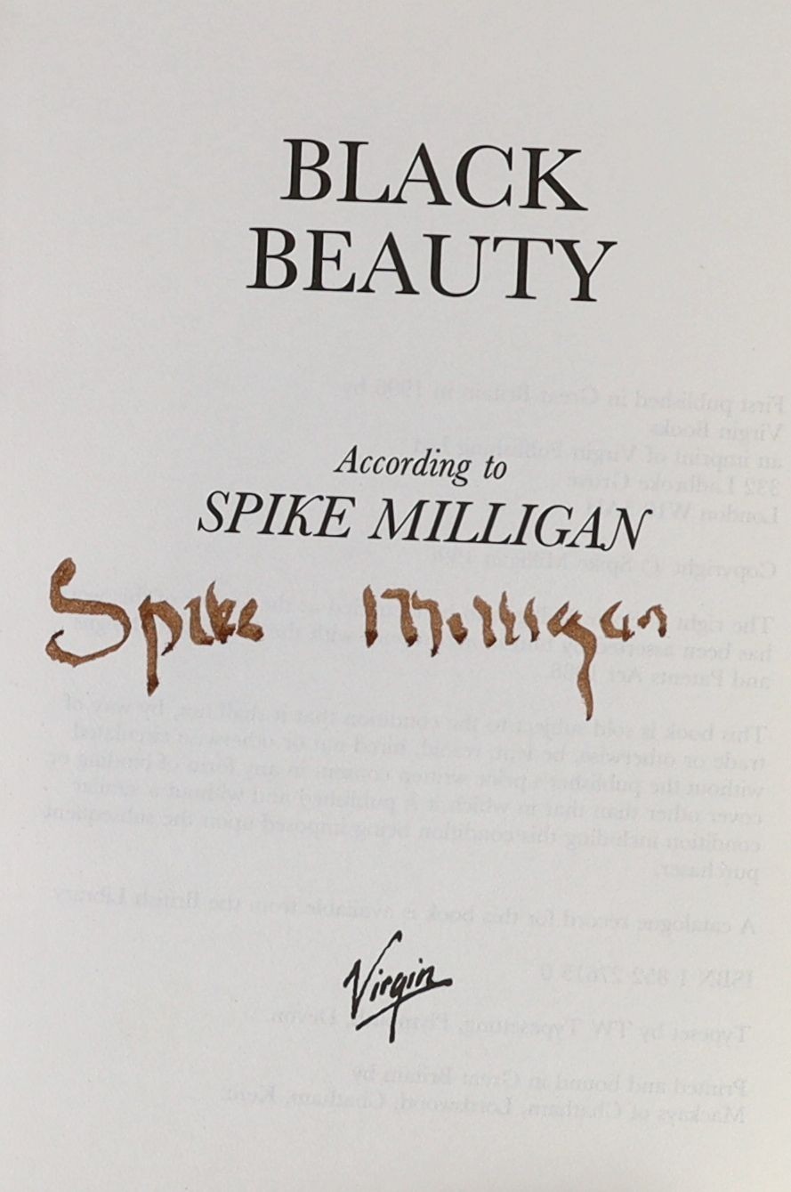 Milligan, Spike - D. H. Lawrence’s John Thomas & Lady Jane according to Spike Milligan. 1st ed. Signed on fly leaf. Publishers cloth with letters direct on spine, original pictorial d/j. 8vo. Michael Joseph, London, 1995